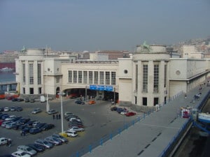 The view from the seaside with the lower level being used for lining up cars for the ferries in high summer.