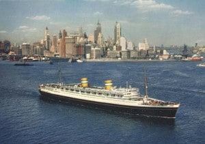 Nieuw Amsterdam 1938 Black hull departing New York color