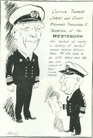 capt Jaski thomas cartoon in 1946 maiden voyage Westerdam web