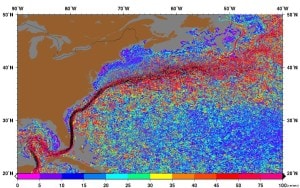 The darker the color, the stronger the current. Black indicates about 4 knots