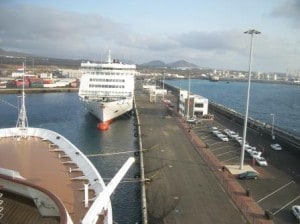 There was a local ferry docked ahead of us, so we could not dock in front of the terminal