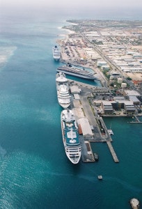 Full house in Oranjestad. Terminal C is where the 2nd large ship is docked. 