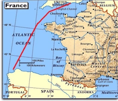 Our route to Spain.