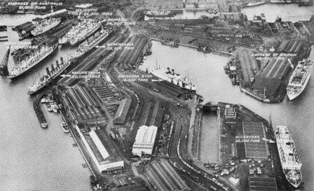 The heyday of Trans Atlantic Travel. The Southampton docks full of Passenger ships.