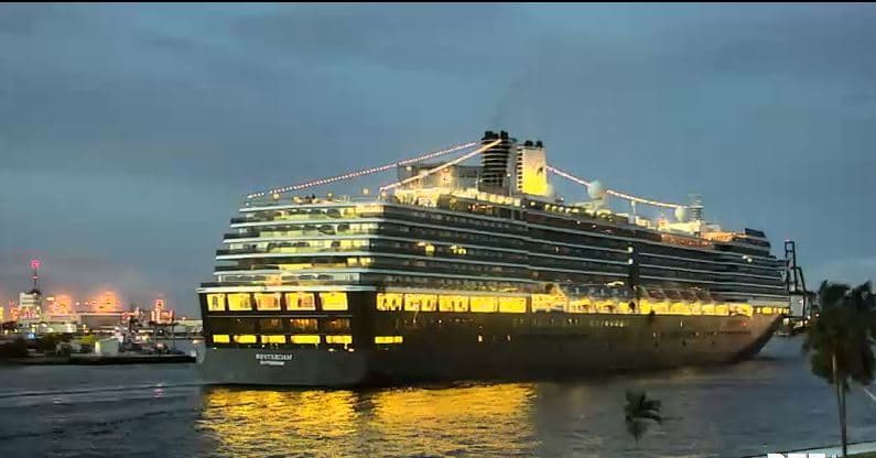 ms Westerdam arriving in Ft.Lauderdale. Screenshot from the web cam in the port.