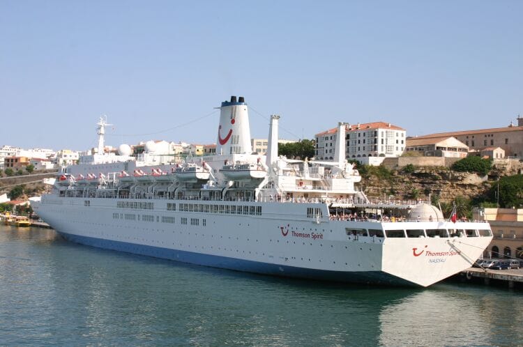 The Thomson Spirit ex N.A. III. Seen here docked in Mahon, Menorca. Not much changed except for the hull color.