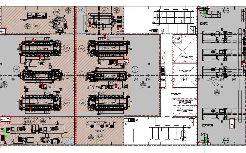 The mid level of the six main engines and now aux. engine spaces are visible as well