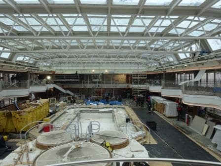 The two story high Lido deck. Fairly quiet as far as work is concerned as they were busy with laying the deck covering.