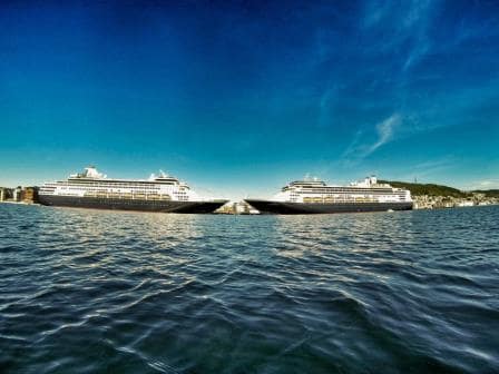 An interesting occurence was a meetup between his first and last ship, ryndam & Rotterdam in August 2015.
