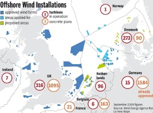 Wind mill areas in the North Sea. The ms Rotterdam sailed roughly from nbr 3 to nbr 96 on this chartlet and as you can see you can not miss them.