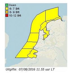 The Dutch shipping forecast uses yellow while the British us Red. This is the Dutch way of Not Good yesterday. (Courtesy KNMI scheepvaart weer bericht)
