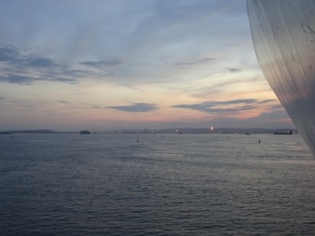 The light spots are the flame off towers of the Raffinaries in Cartagena.