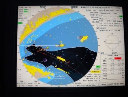 Cabo San Lucas has three anchorages. This radar screen shot shows anchorage 2 in the center, we will be all the way to the left.