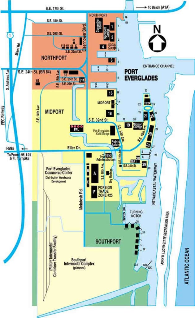 The lay out of the port of Port Everglades.