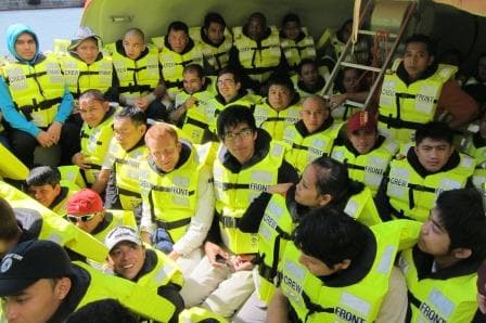 150 people in a lifeboat calls for organization and with it the challenge to keep them calm.